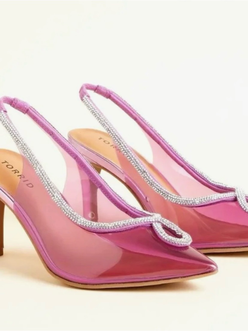 torrid Pink Rhinestone-Trimmed Clear Slingback Heels